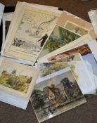 Folder of assorted watercolours, prints etc