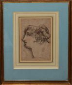 Attributed to G B Cipriani, Head study, pen and ink drawing, 19 x 13cm