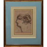 Attributed to G B Cipriani, Head study, pen and ink drawing, 19 x 13cm