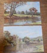 Chris Fothergill, Bolton Abbey and Leyton Old Mill, pair of oils on board, both signed, 13 x 20cm,