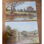 Chris Fothergill, Bolton Abbey and Leyton Old Mill, pair of oils on board, both signed, 13 x 20cm,