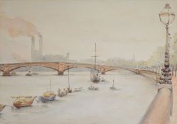English School (20th century), London scene, watercolour, 18 x 26cm, unframed