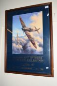 FRAMED PRINT "SUPERMARINE SPITFIRES IN THE BATTLE OF BRITAIN 50TH ANNIVERSARY COMMEMORATIVE"