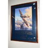 FRAMED PRINT "SUPERMARINE SPITFIRES IN THE BATTLE OF BRITAIN 50TH ANNIVERSARY COMMEMORATIVE"