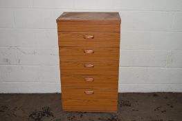 TEAK EFFECT CHEST OF DRAWERS, APPROX 61CM, WITH LIFT UP TOP STORAGE