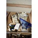 CERAMIC MODEL OF A HOUSE AND CHURCH TOGETHER WITH TWO PAPERWEIGHTS