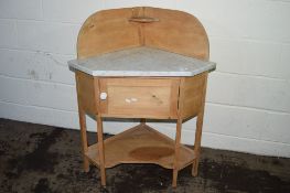 MARBLE TOP PINE CORNER WASH STAND, APPROX 57CM SQUARE