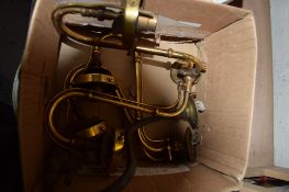 BOX CONTAINING MATCHING BRASS GAS STYLE ELECTRIC WALL SCONCES