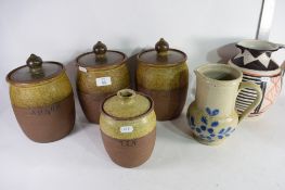 VARIOUS EARTHENWARE KITCHEN JARS ETC, LARGEST APPROX 25CM