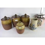 VARIOUS EARTHENWARE KITCHEN JARS ETC, LARGEST APPROX 25CM