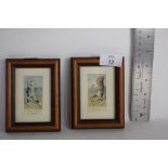 TWO SMALL FRAMED CIGARETTE CARD STYLE ILLUSTRATIONS OF GOLFING SUBJECTS