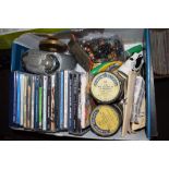 BOX CONTAINING VARIOUS CDS TOGETHER WITH TWO PHONOGRAPHIC CYLINDERS ETC