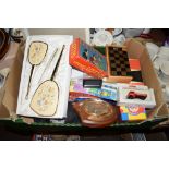 BOX: MISCELLANEOUS VINTAGE GAMES INCLUDING TARGET TIDDLEYWINKS 1960S, LOTTO, DIE-CAST ETC