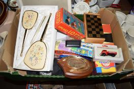 BOX: MISCELLANEOUS VINTAGE GAMES INCLUDING TARGET TIDDLEYWINKS 1960S, LOTTO, DIE-CAST ETC