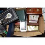 BOX CONTAINING VARIOUS CLOCKS AND WATCHES