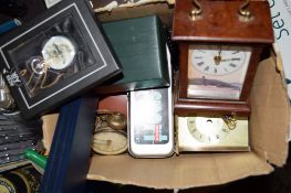 BOX CONTAINING VARIOUS CLOCKS AND WATCHES