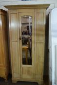 EARLY 20TH CENTURY MIRROR FRONT SATINWOOD SINGLE WARDROBE, WIDTH APPROX MAX 89CM