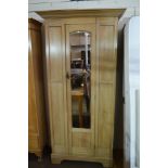 EARLY 20TH CENTURY MIRROR FRONT SATINWOOD SINGLE WARDROBE, WIDTH APPROX MAX 89CM