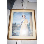 FRAMED PRINT AFTER MACGREGOR, HM QUEEN ELIZABETH II, FRAME WIDTH APPROX 55CM