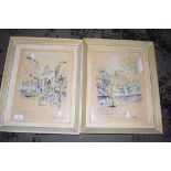 TWO FRAMED PRINTS CONTINENTAL STREET SCENES, APPROX 36CM WIDE