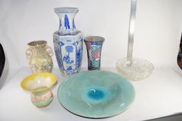 VARIOUS CERAMICS INCLUDING LARGE BLUE AND WHITE ORIENTAL HEXAGONAL VASE, HEIGHT APPROX 45CM ETC