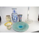 VARIOUS CERAMICS INCLUDING LARGE BLUE AND WHITE ORIENTAL HEXAGONAL VASE, HEIGHT APPROX 45CM ETC