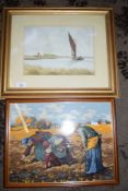 WATERCOLOUR SIGNED A SMITH DEPICTING A WHERRY PASSING ST BENET'S ABBEY, FRAME WIDTH APPROX 48CM