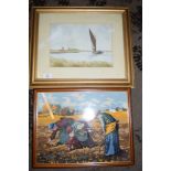 WATERCOLOUR SIGNED A SMITH DEPICTING A WHERRY PASSING ST BENET'S ABBEY, FRAME WIDTH APPROX 48CM