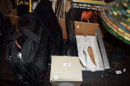 VARIOUS HOUSEHOLD ITEMS INCLUDING HABITAT EGG TABLE LAMP, PAIR OF BOOTS ETC