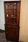 MAHOGANY CORNER DISPLAY CABINET, WIDTH APPROX 60CM MAX