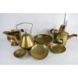 VARIOUS BRASS WARES INCLUDING WATER CAN, KETTLE ETC