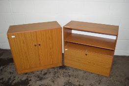 TWO TEAK EFFECT SIDE CABINETS, APPROX 82CM WIDTH