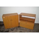 TWO TEAK EFFECT SIDE CABINETS, APPROX 82CM WIDTH