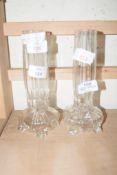 PAIR OF FOOTED GLASS VASES