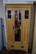 EARLY 20TH CENTURY MIRROR FRONT SINGLE WARDROBE WITH TYPICAL ARTS & CRAFTS FEATURES, WIDTH APPROX