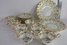 PART CRESCENT CHINA GILT RIMMED FLORAL DECORATED TEA SET