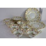 PART CRESCENT CHINA GILT RIMMED FLORAL DECORATED TEA SET