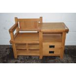 OAK TELEPHONE SEAT, WIDTH APPROX 98CM