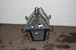 MODERN WROUGHT IRON HANGING EXTERIOR LAMP, HEIGHT APPROX 40CM