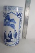 ORIENTAL BLUE AND WHITE HAND DECORATED VASE