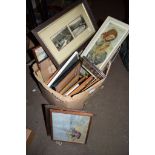 BOX ASSORTED VINTAGE FRAMED PRINTS AND PICTURES