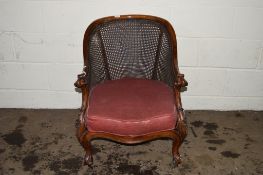 19TH CENTURY CANE BACK BERGERE MAHOGANY CHAIR, WIDTH APPROX 57CM MAX