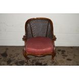 19TH CENTURY CANE BACK BERGERE MAHOGANY CHAIR, WIDTH APPROX 57CM MAX