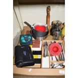 BOX CONTAINING VARIOUS KITCHEN SUNDRIES INCLUDING CUTLERY ETC