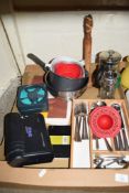 BOX CONTAINING VARIOUS KITCHEN SUNDRIES INCLUDING CUTLERY ETC