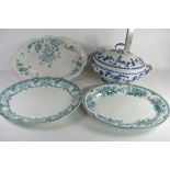 LARGE DELFT BLUE AND WHITE SOUP TUREEN, TOGETHER WITH A SELECTION OF VARIOUS OVAL TRANSFER PRINTED