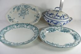 LARGE DELFT BLUE AND WHITE SOUP TUREEN, TOGETHER WITH A SELECTION OF VARIOUS OVAL TRANSFER PRINTED