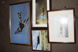 BOX CONTAINING FRAMED PRINTS OF WWII AIRCRAFT ETC