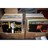 TWO BOXES CONTAINING VARIOUS 33RPM VINYL ALBUMS, MOSTLY JAZZ INCLUDING RONNIE SCOTT, JEROME KERN,