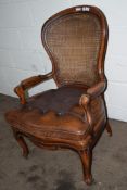 19TH CENTURY CANE BACKED ARMCHAIR, WIDTH APPROX 70CM MAX